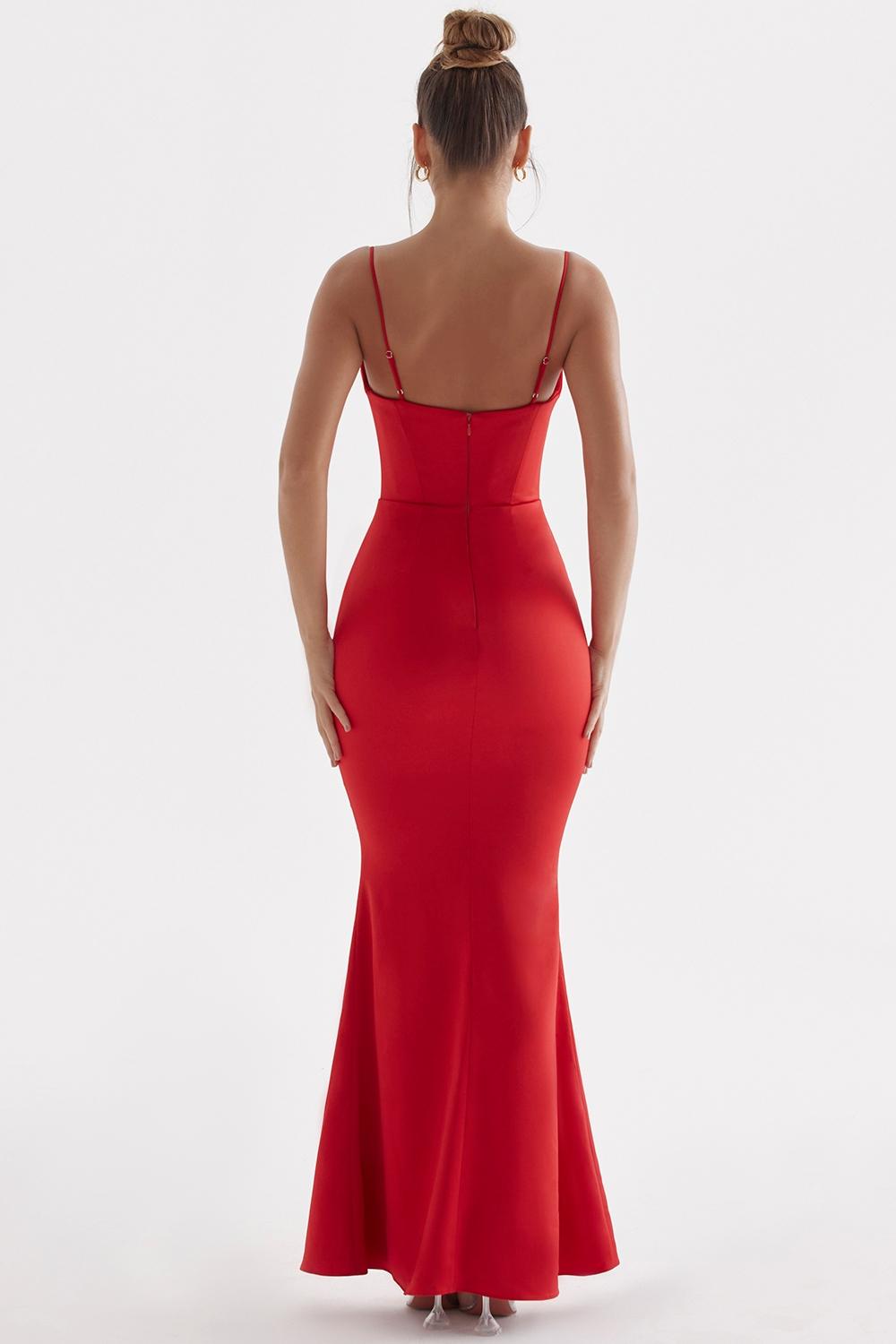 Olivette  red rose satin corset maxi dress - sale Product Image