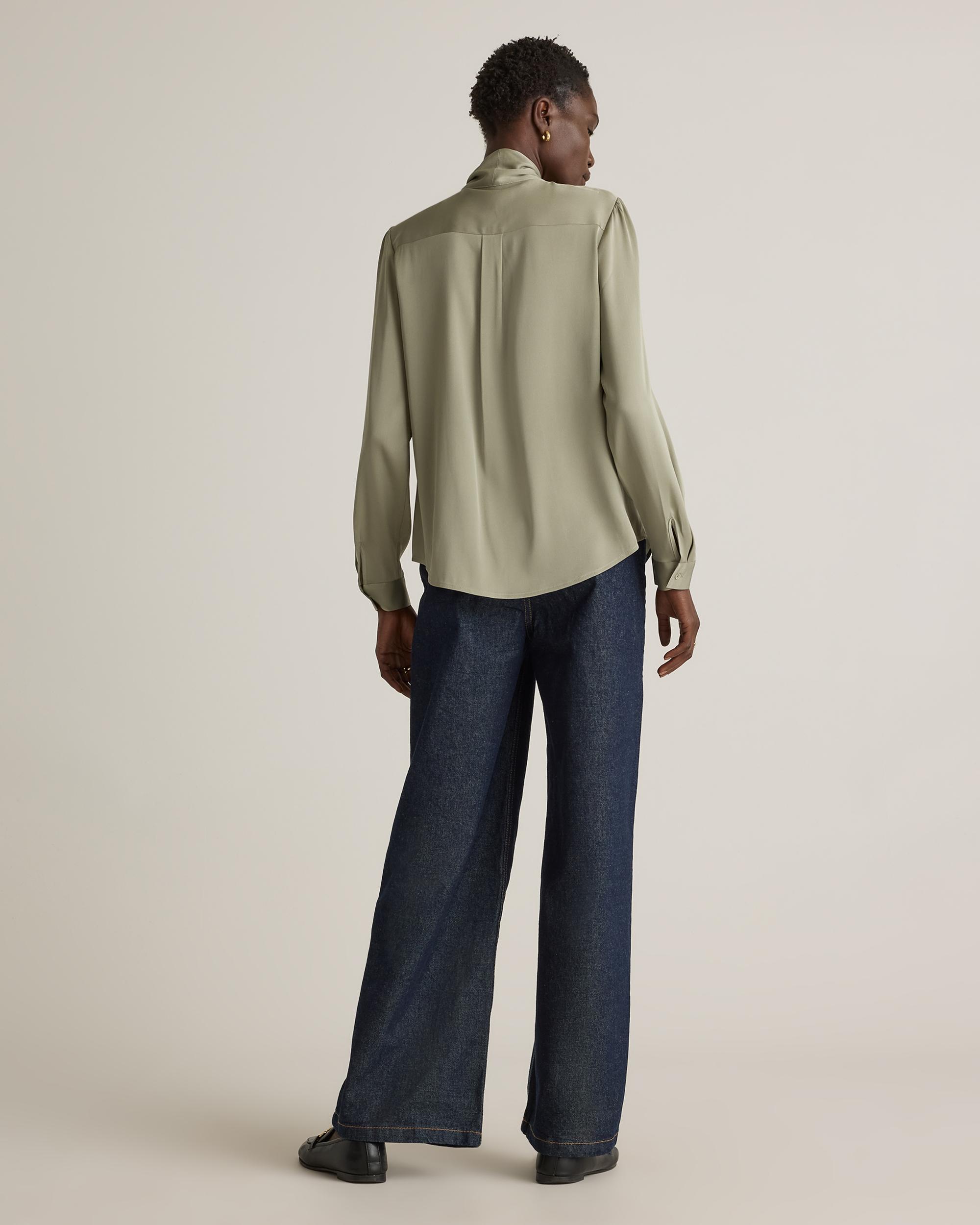 Quince | Women's Washable Stretch Silk Tie Neck Blouse Product Image