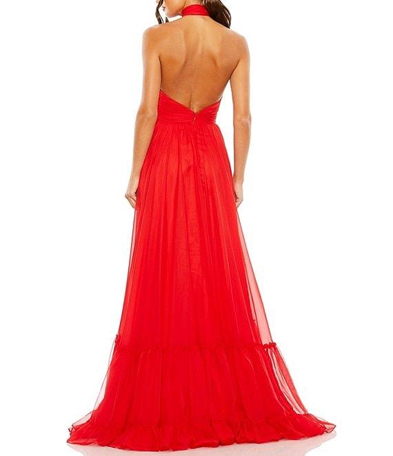 Mac Duggal Asymmetrical Halter Neck Floral Applique Chiffon Gown Product Image