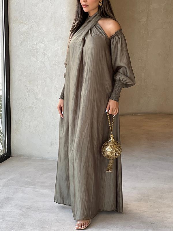 Loose Solid Color Long Sleeves Maxi Dresses Product Image