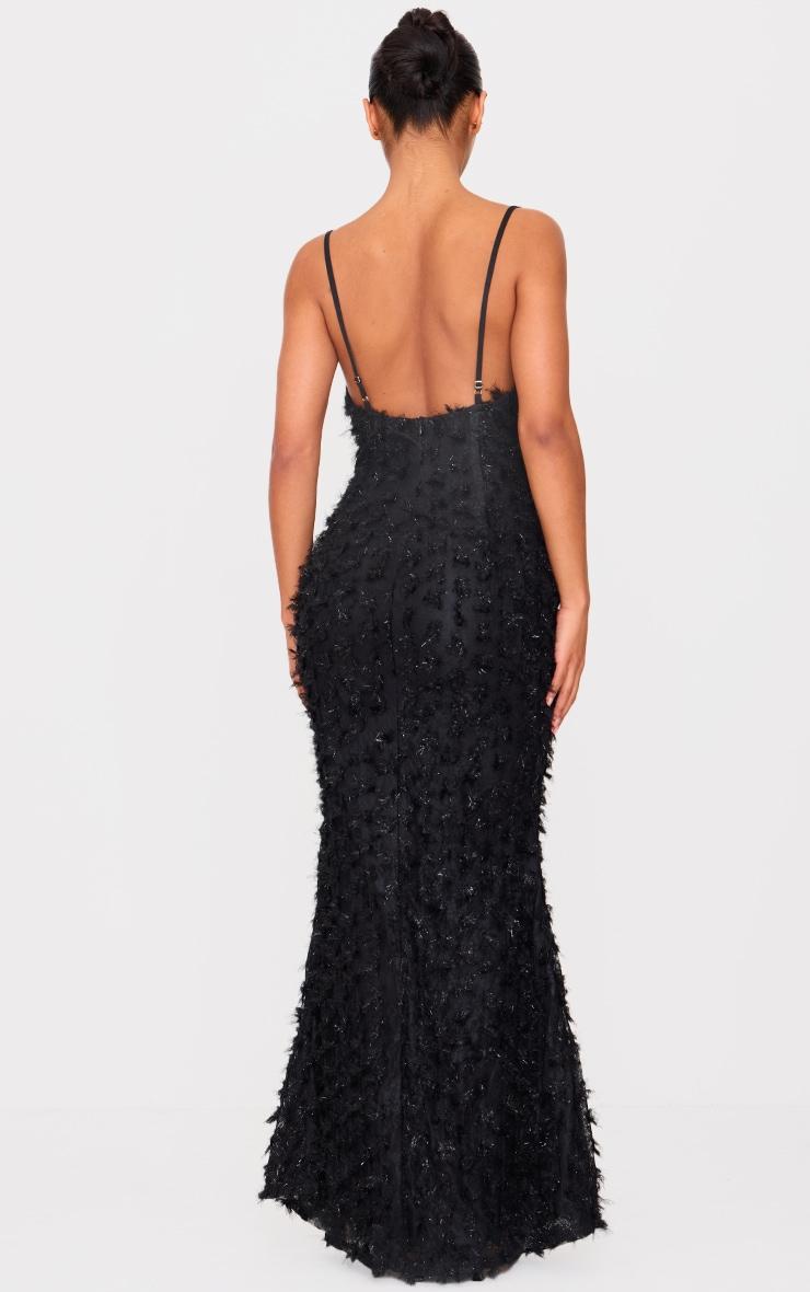 Black Textured Cowl Neck Maxi Dress Product Image
