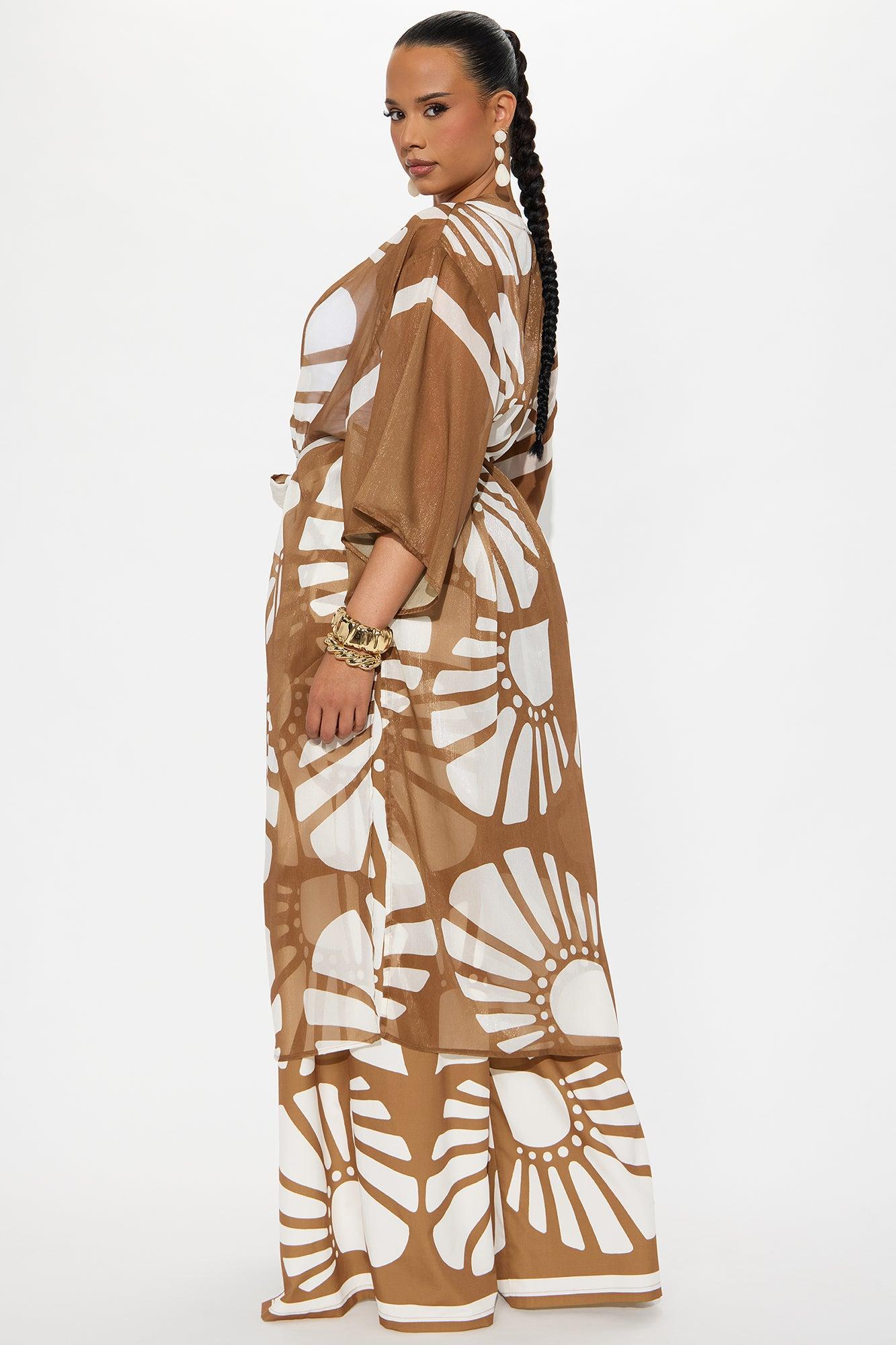 Secret Solace Kimono Pant Set - Brown/combo Product Image