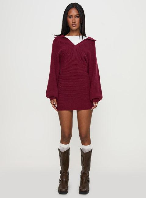 Thorelle Sweater Mini Dress Burgundy Product Image