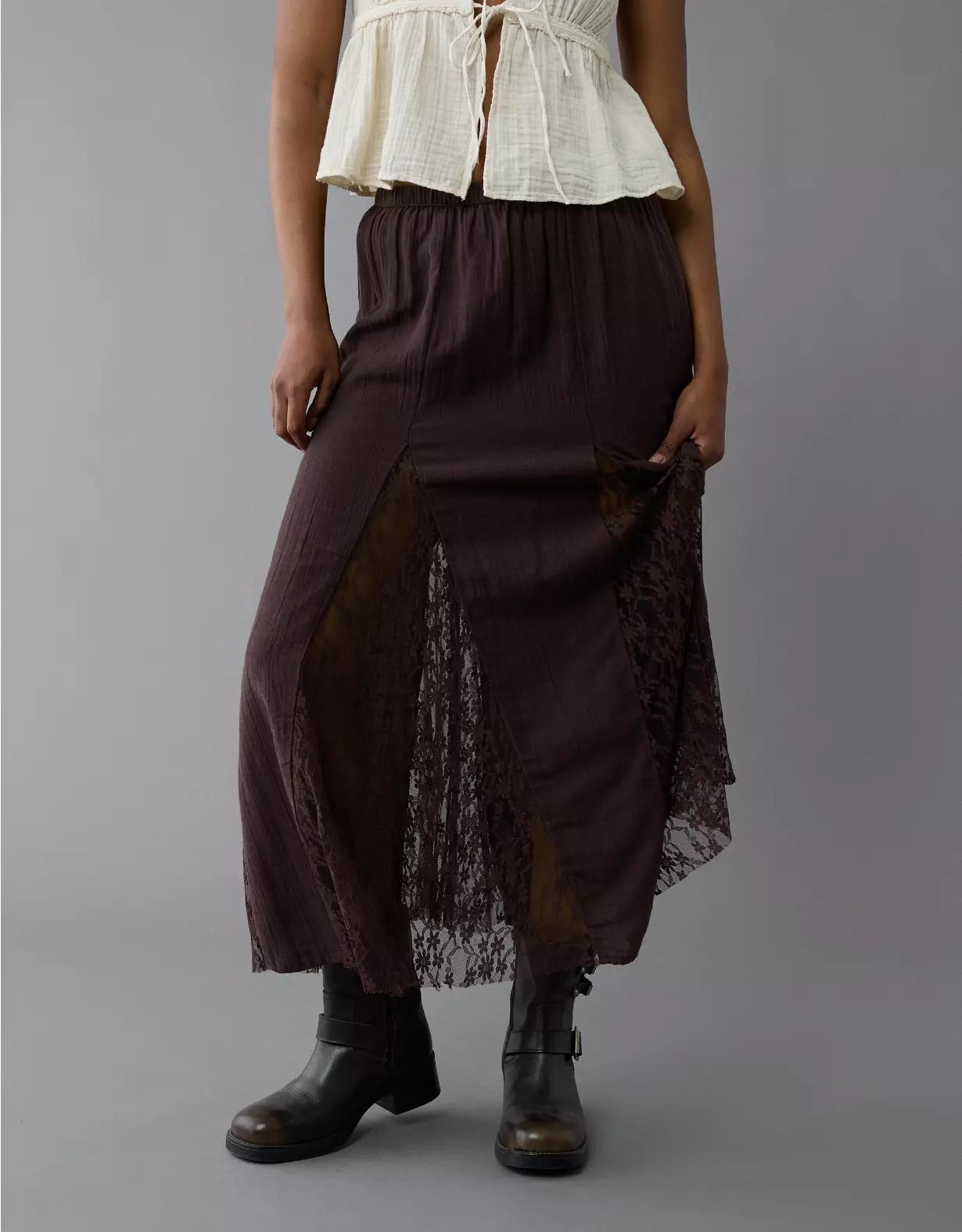 AE High-Waisted Lace Detail Maxi Skort Product Image