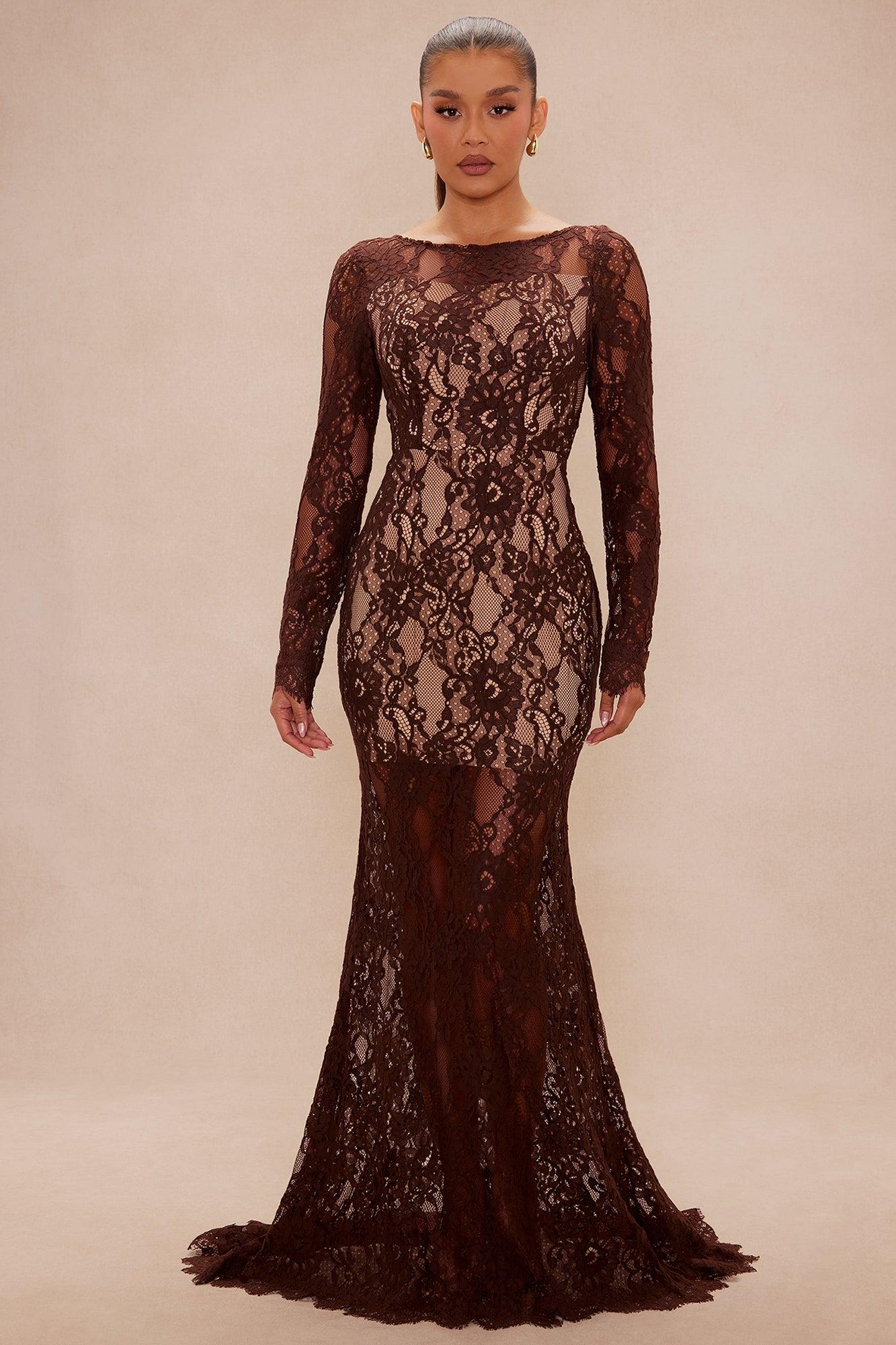 Marlowe Lace Maxi Dress - Chocolate Female Product Image