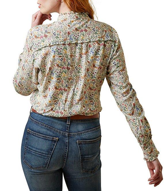 Ariat Clarion Floral Twill Long Sleeve Ruffle Trim Button Front Blouse Product Image