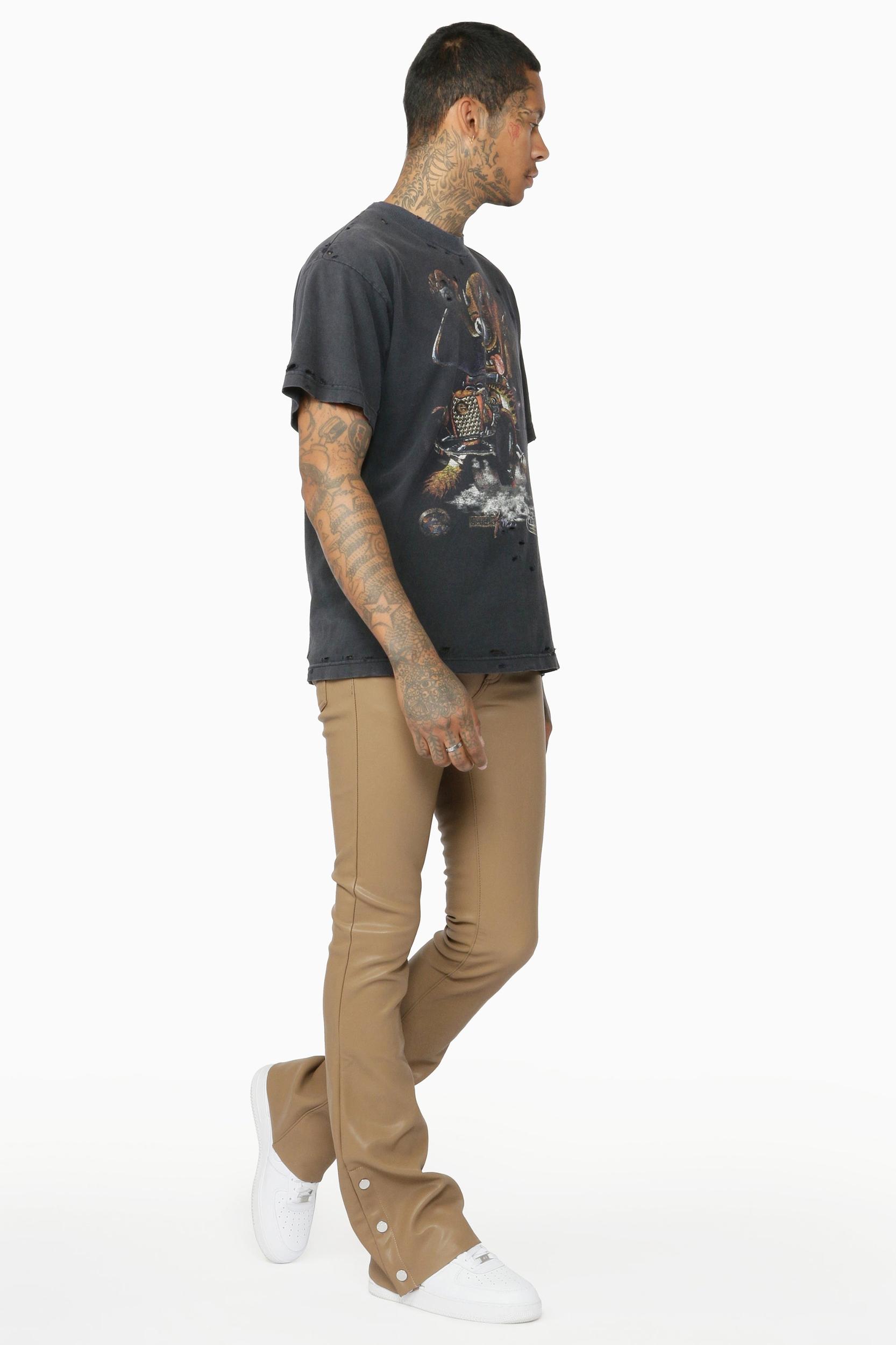 Ennis Beige PU Stacked Flare Jean Male Product Image