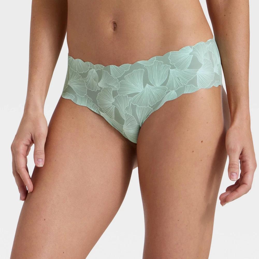 Women's Invisible Edge Scallop Cut Cheeky Underwear - Auden™ Green Floral Print L Product Image