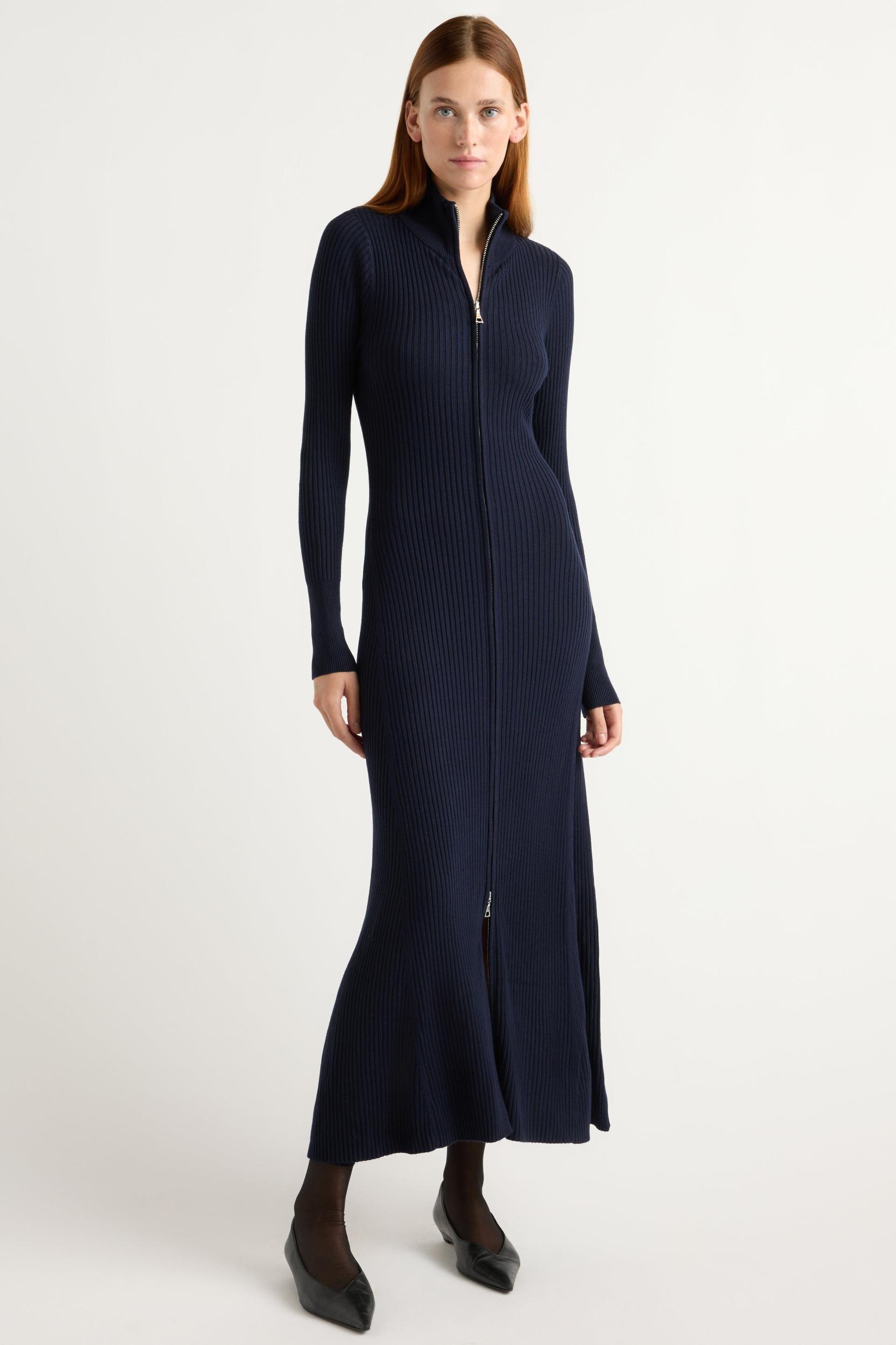 Janne Ribbed Two-Way Zip Sweater Dress Product Image