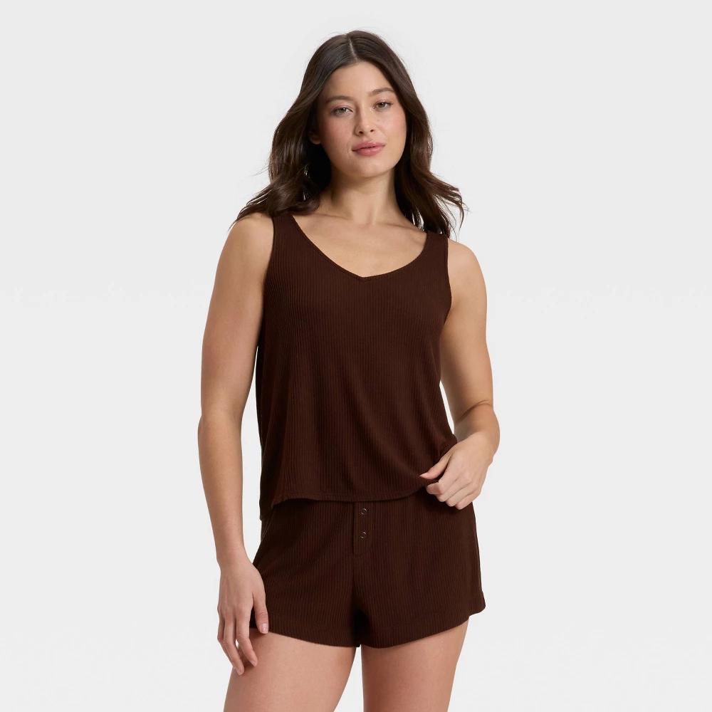Women's Cozy Ribbed Pajama Tank Top - Auden™ Brown 3X Product Image