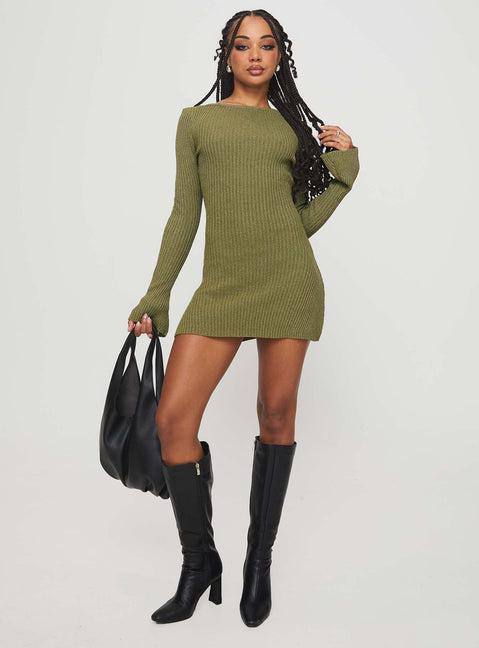 Osment Long Sleeve Knit Mini Dress Olive Product Image