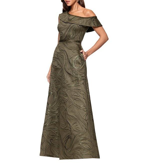Xscape Jacquard Metallic One Shoulder A-Line Gown Product Image