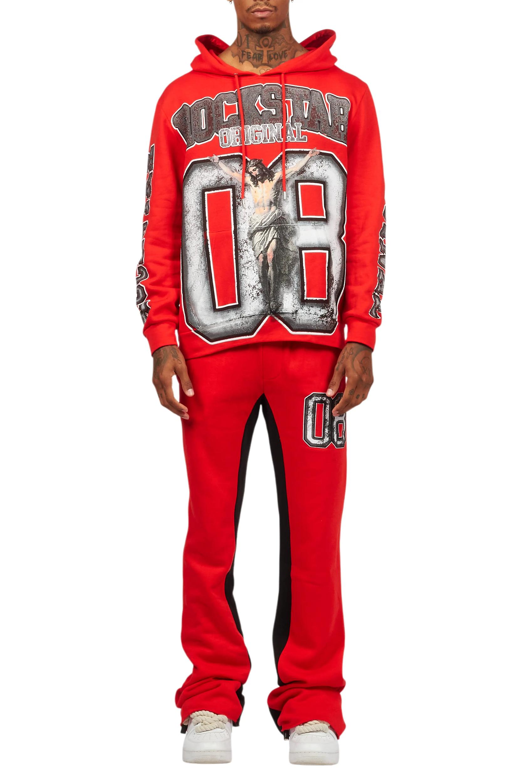 Fields Red/White Baggy Hoodie Track Set Male Product Image