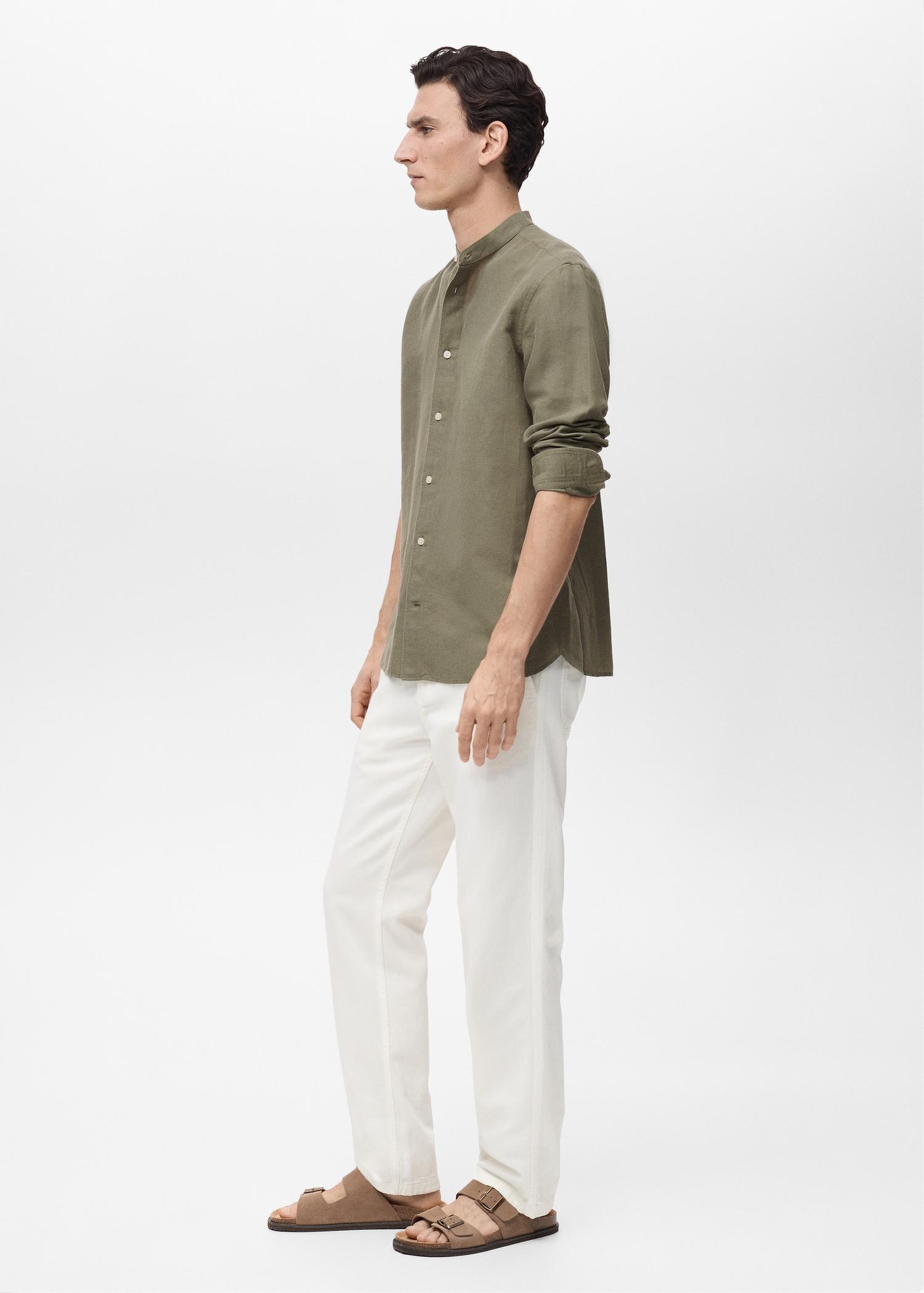 Mao collar linen shirt - Men | MANGO USA Product Image