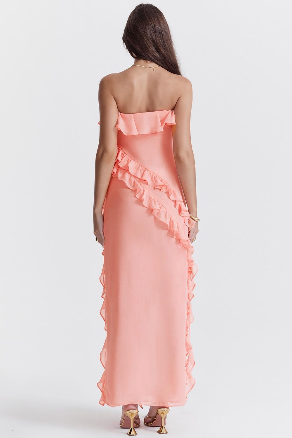 Sarina  apricot ruffle maxi dress Product Image