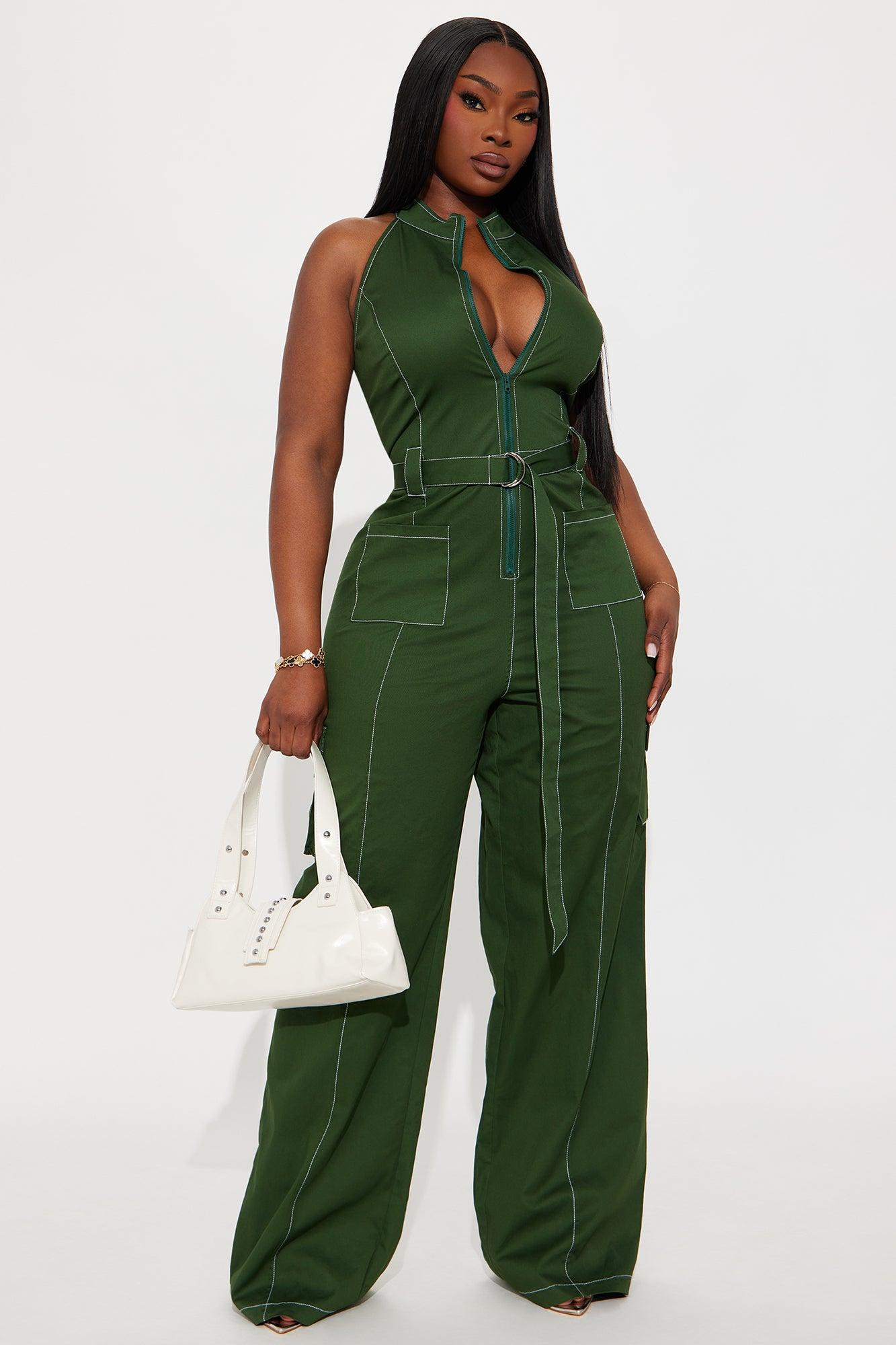 Naya Twill Zip Up Jumpsuit - Green Female Product Image