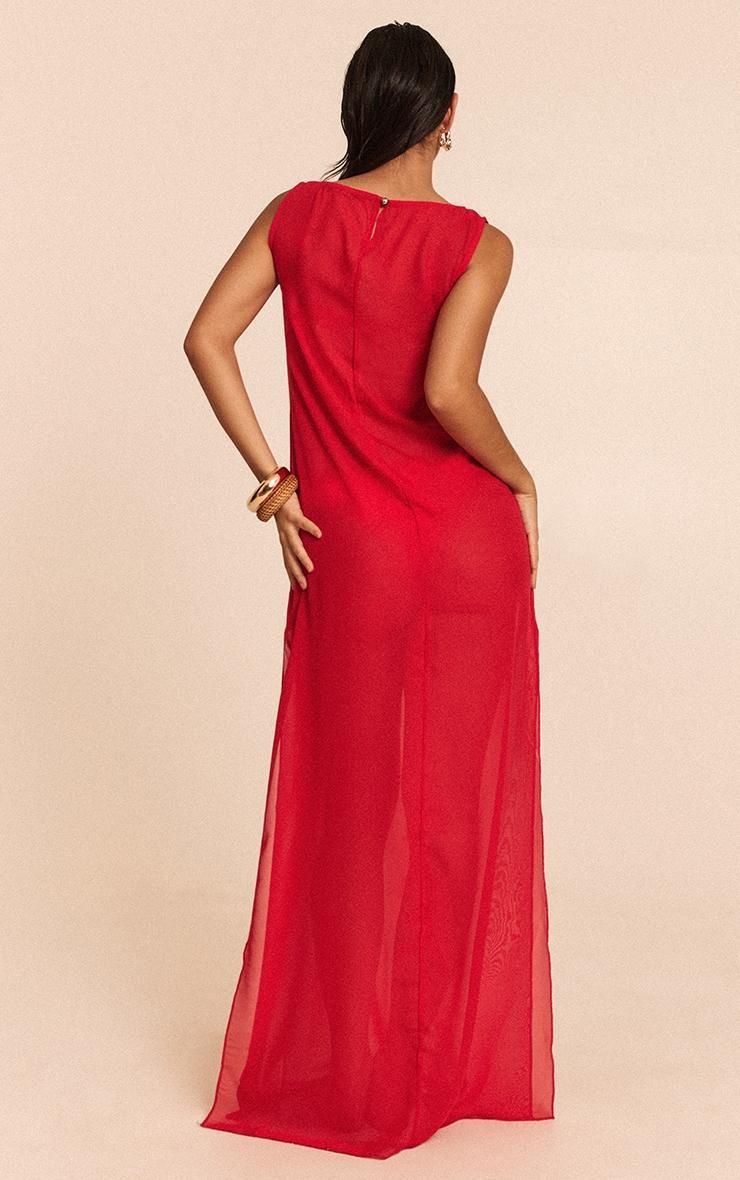Red Chiffon Sleeveless Beach Maxi Dress Product Image