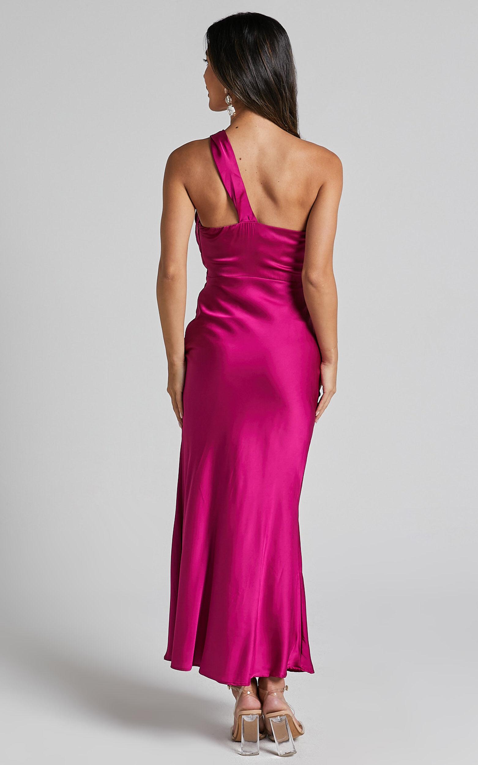 Carmella Midi Dress - One Shoulder Twist Detail Dress in Grape Product Image