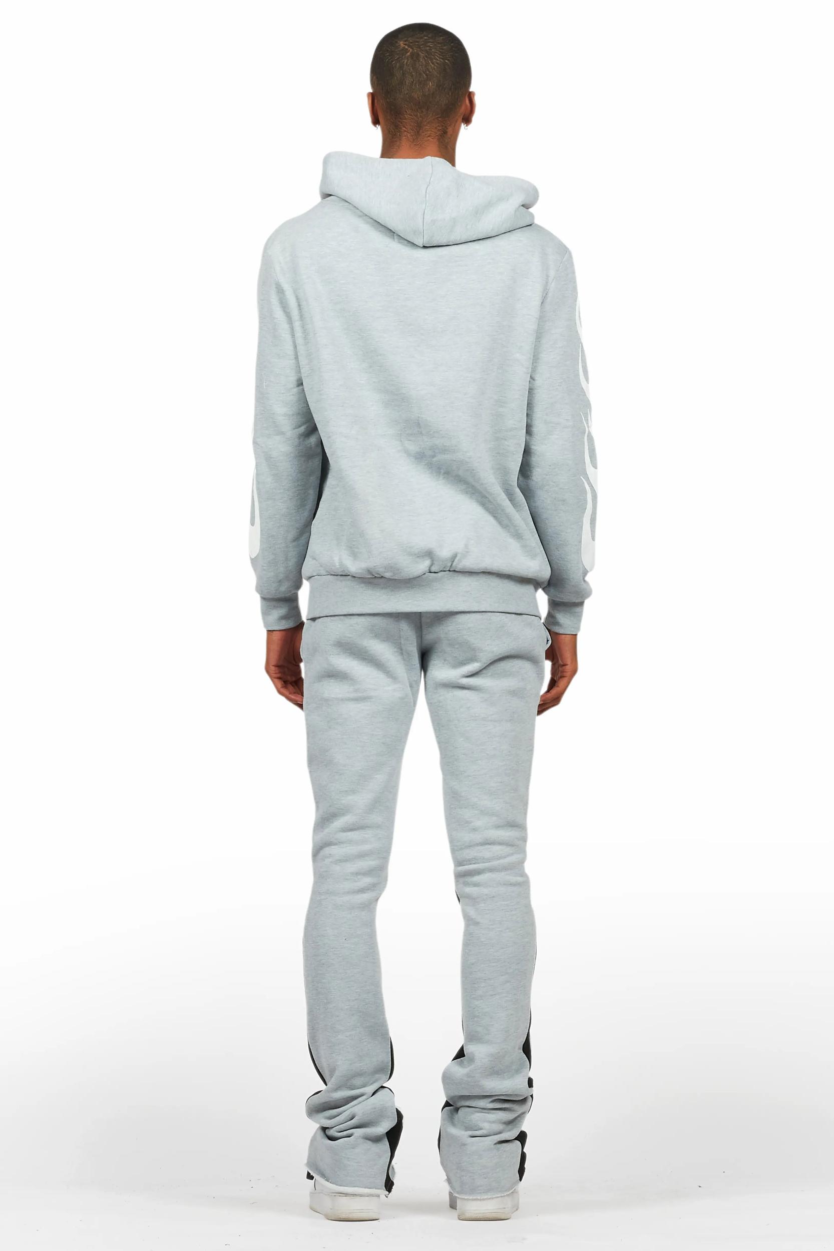 Edel Grey/White Hoodie/Stacked Flare Pant Set Male Product Image