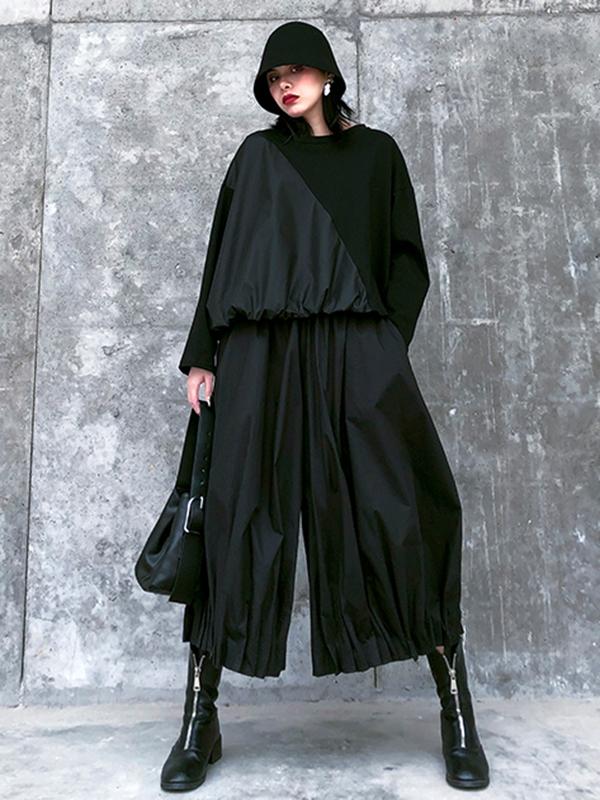 Stylish Black Solid Color High Waisted Wide Leg Pants Product Image