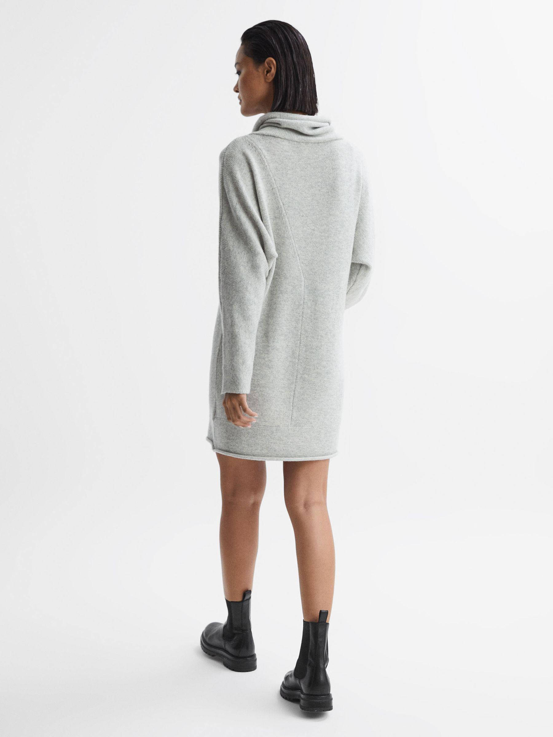 Oversized Wool Blend Cowl Neck Mini Dress in Soft Grey Product Image