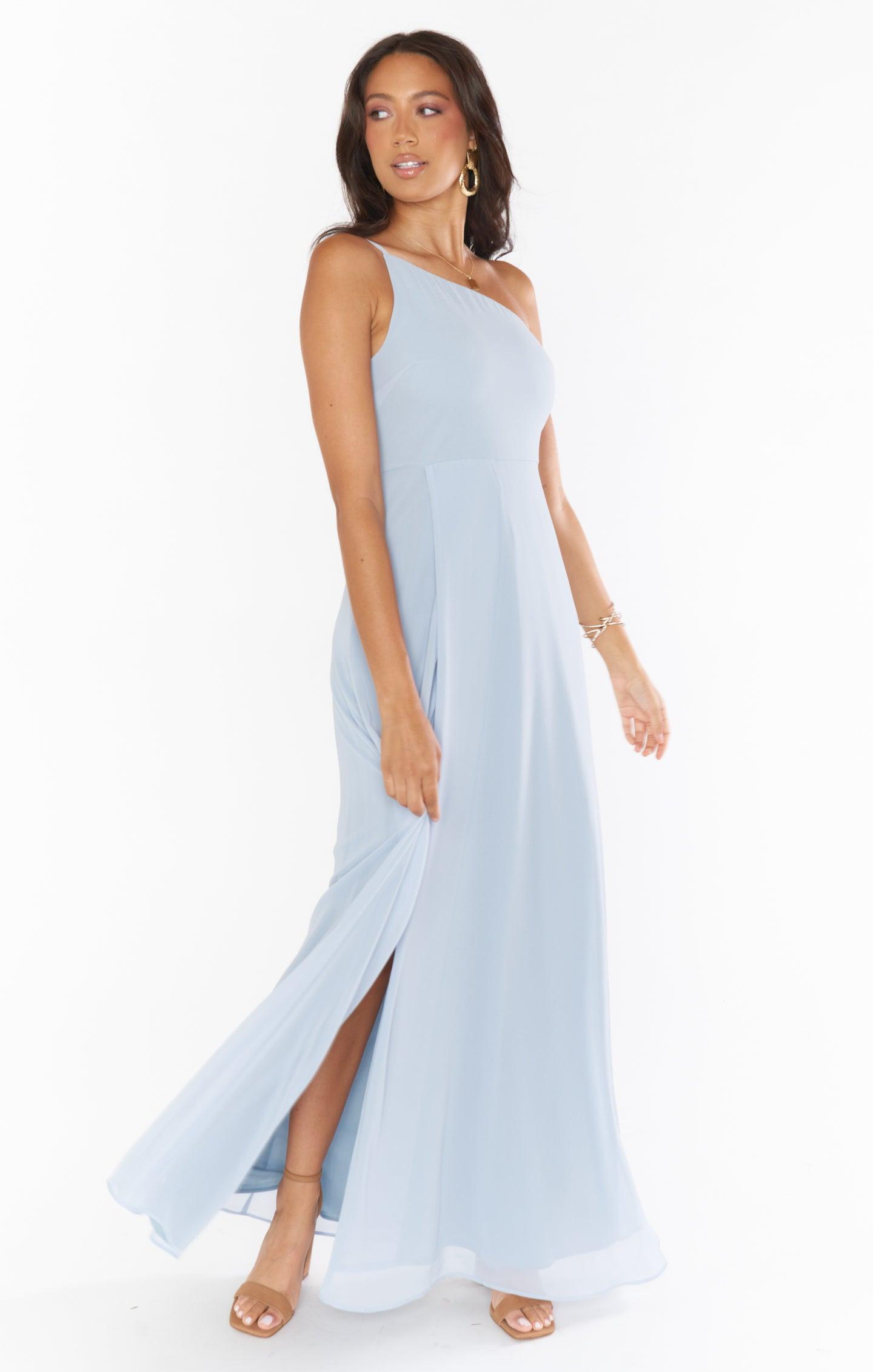 Shannon One Shoulder Dress ~ Steel Blue Chiffon Product Image
