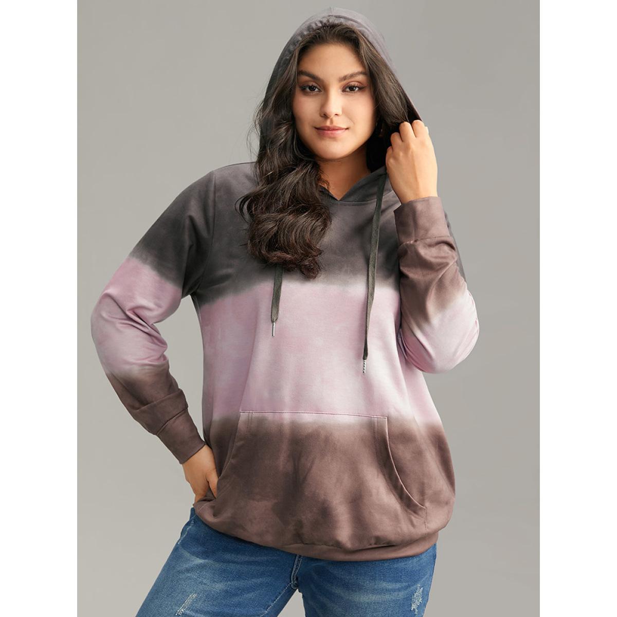 Plus Size Tie Dye Contrast Kangaroo Pocket Sweatshirt Women Multicolor Casual Contrast Hooded Dailywear Sweatshirts BloomChic 12/L Product Image