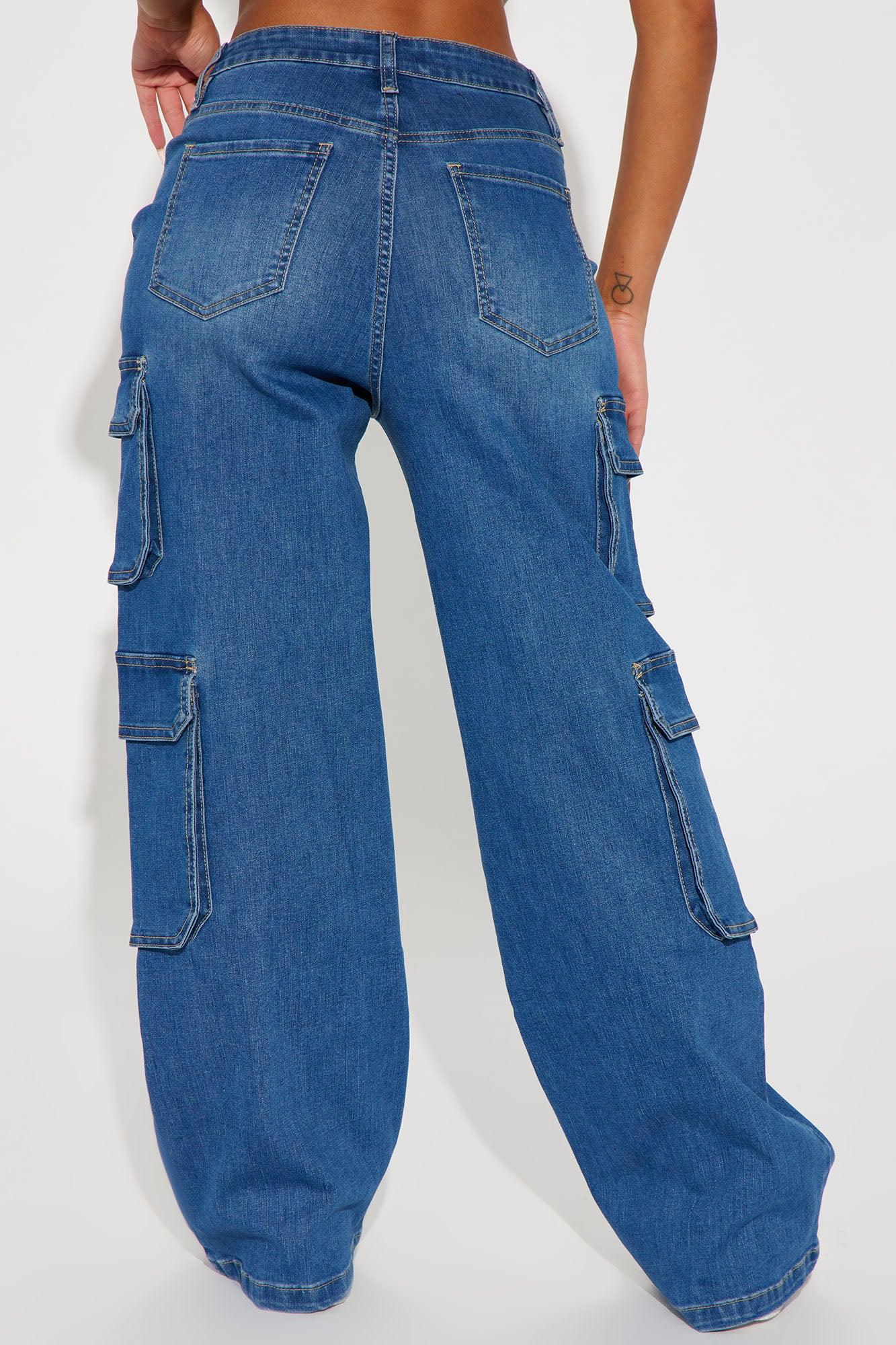 Deep Dive Low Stretch Cargo Jeans - Medium Wash Product Image