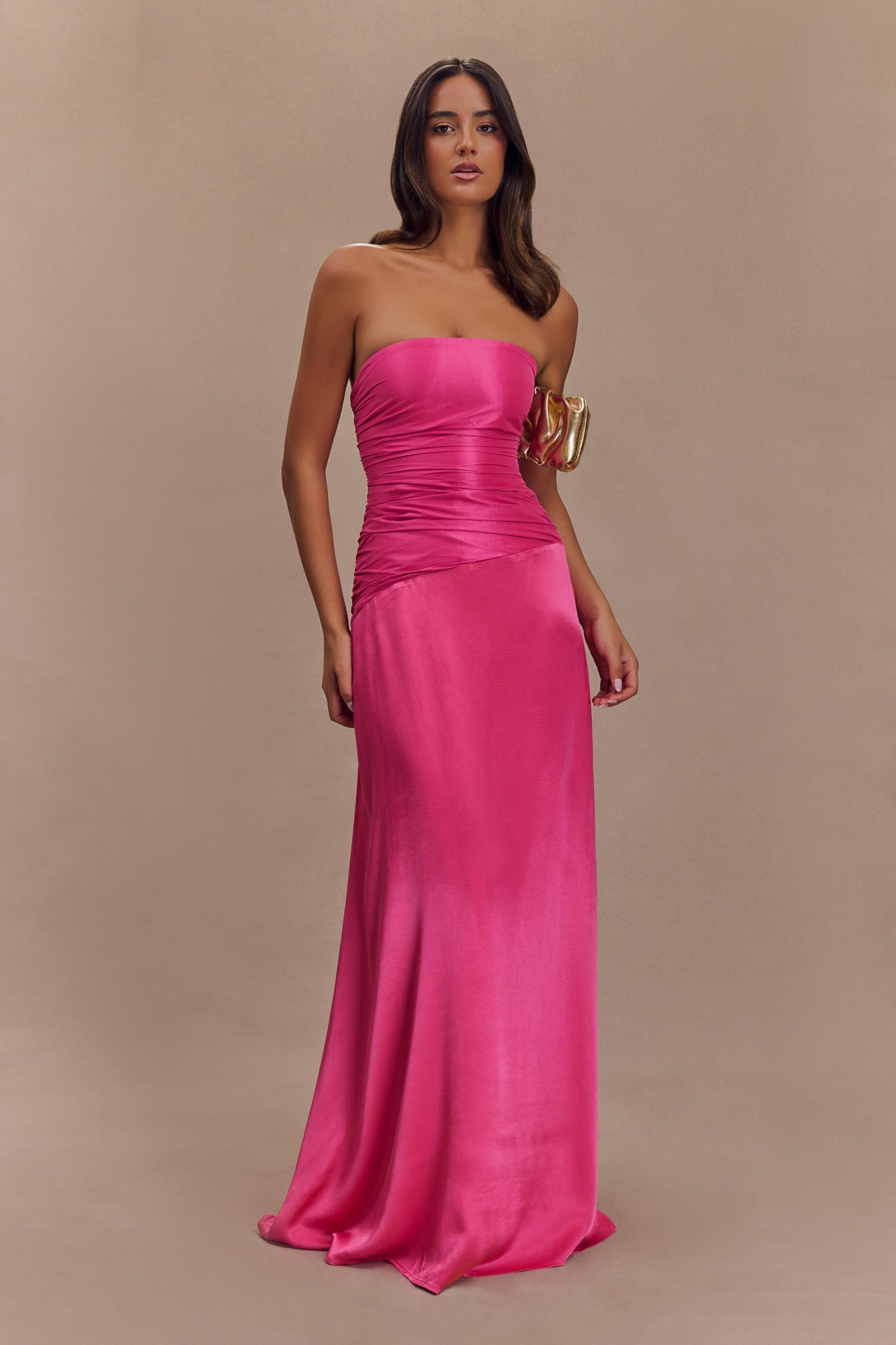 Serena Strapless Taffeta Maxi Dress - Crimson Pink Product Image