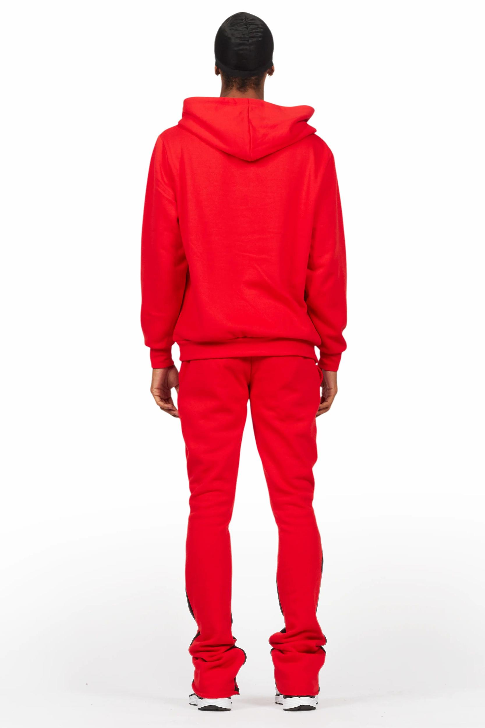 Basic Red Hoodie/Stacked Flare Track Set Male Product Image