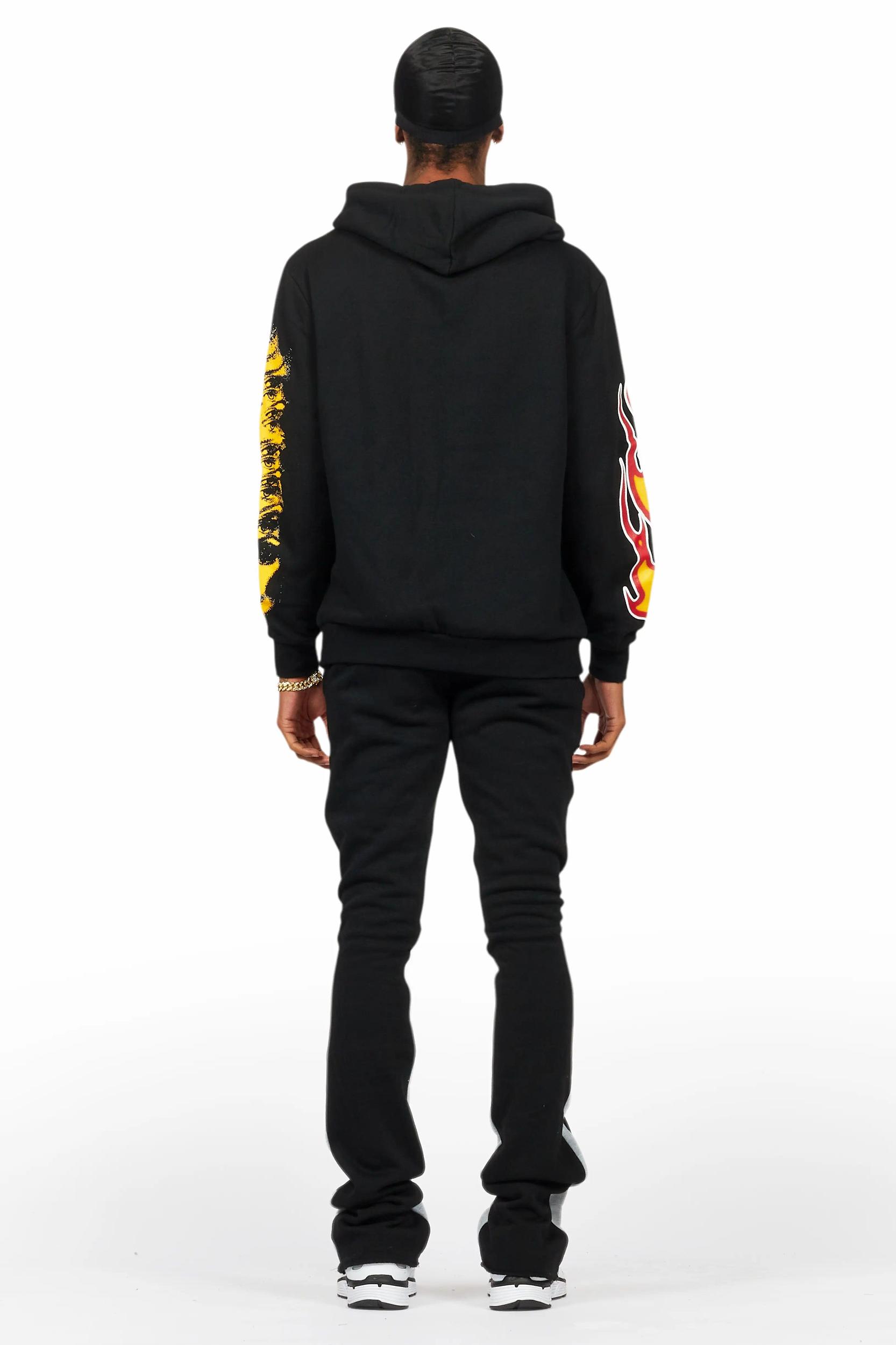 Beno Black/Yellow Stacked Flare Hoodie Track Set Male Product Image