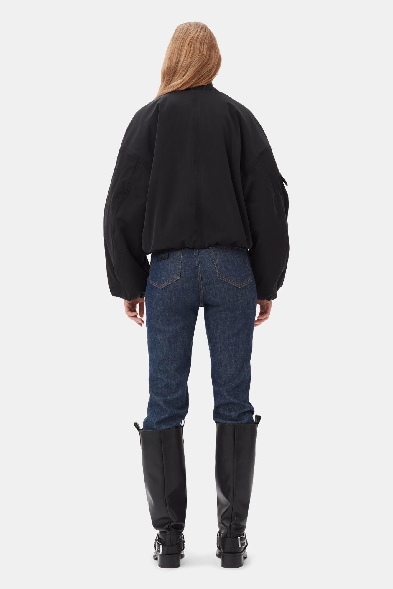 Black Twill Oversized Short Bomber Jacket Product Image