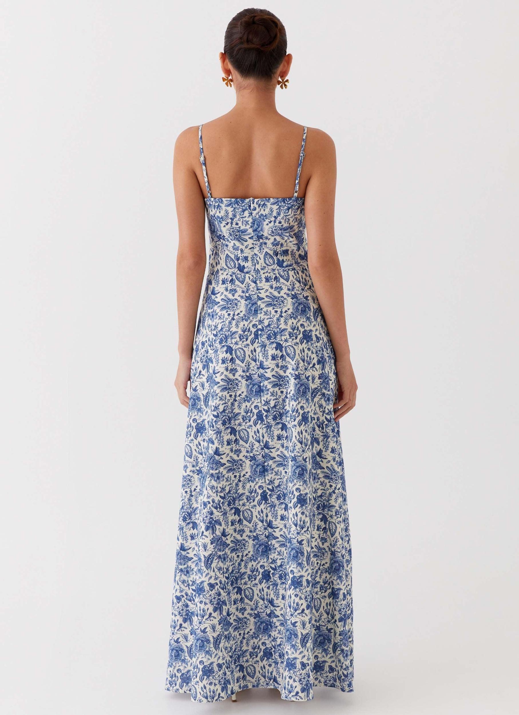 Angelina Linen Maxi Dress - Blue Paisley Product Image