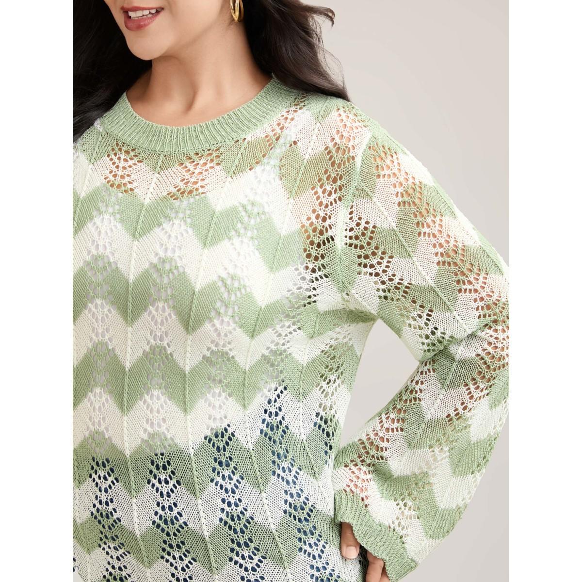 Plus Size Textured Cut-Out Round Neck Pullover Greenbean Women Casual Loose Long Sleeve Round Neck Everyday Pullovers BloomChic 10/M Product Image