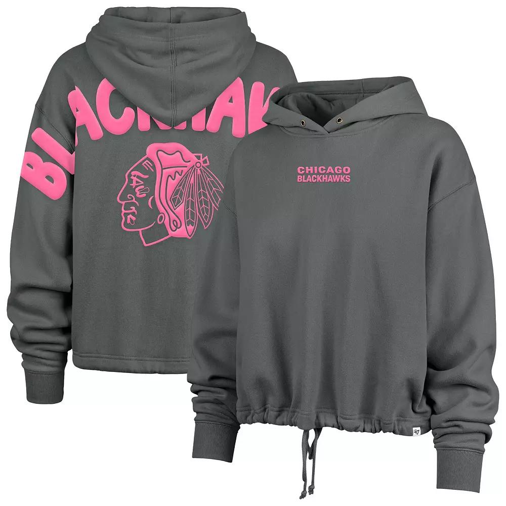 Women's '47 Gray Chicago Blackhawks Bright Side Venice Cropped Pullover Hoodie, Size: Small, Grey Product Image