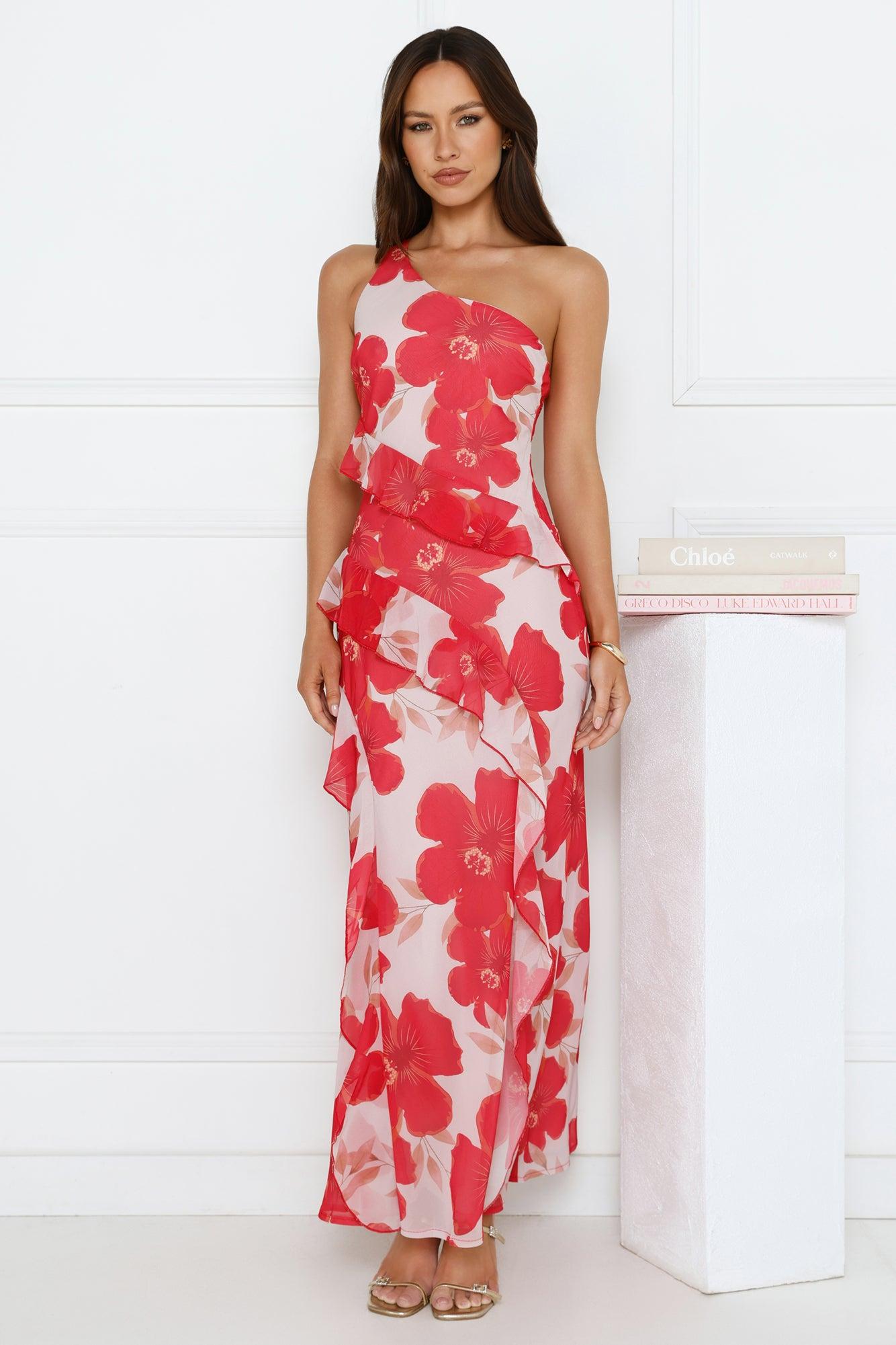 Summer Serenade One Shoulder Maxi Dress Pink Product Image