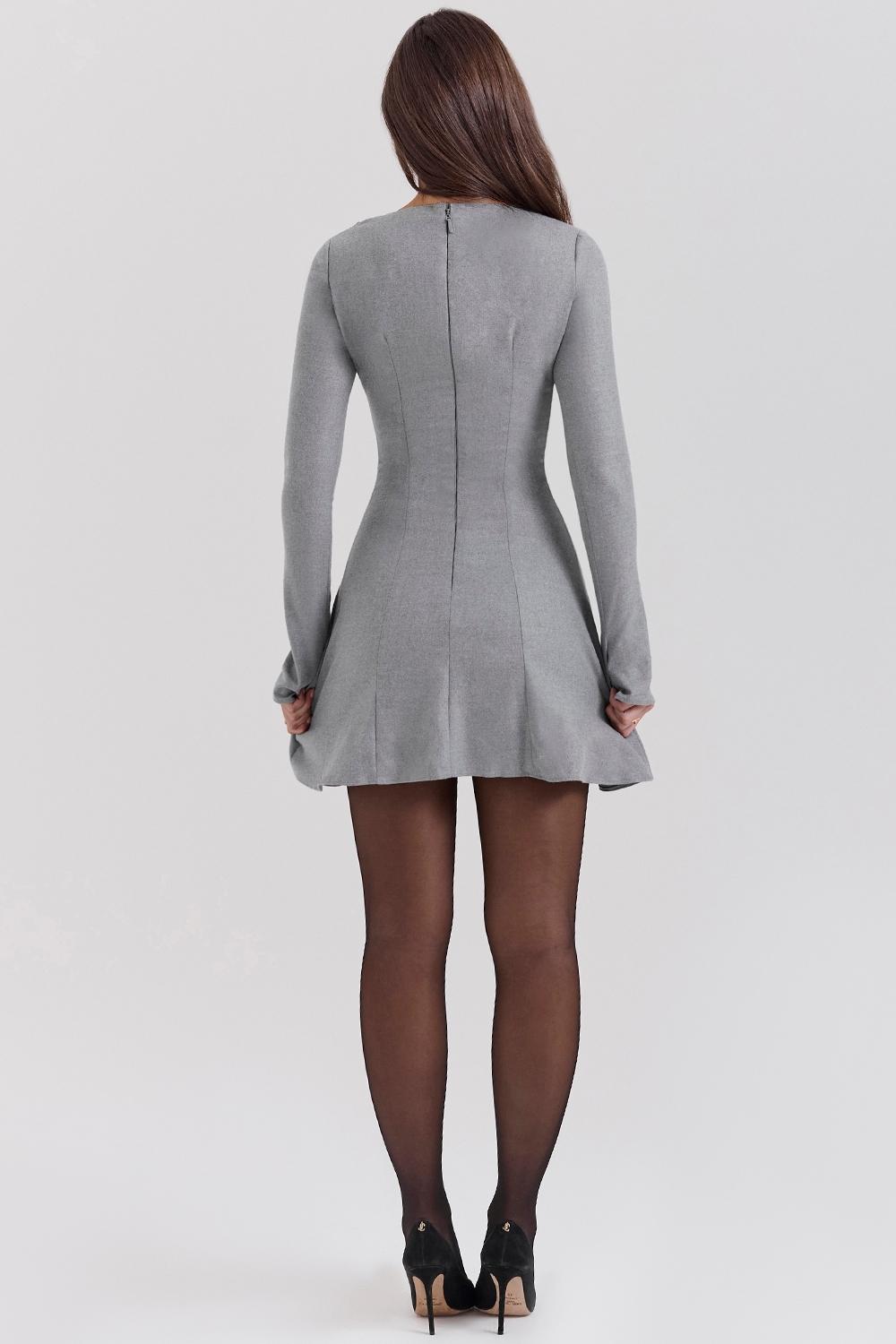 Angelique  grey a-line long sleeve mini  dress - sale Product Image