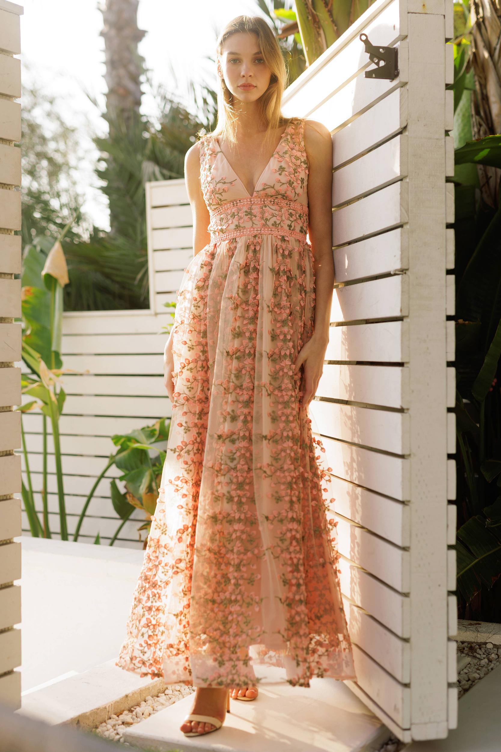 Embroidered Floral Lace Maxi Dress Product Image
