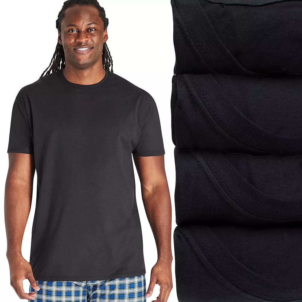Big & Tall Hanes 4-Pack Tall Man Ultimate Cotton Crewneck Undershirt, Men's, Black Product Image