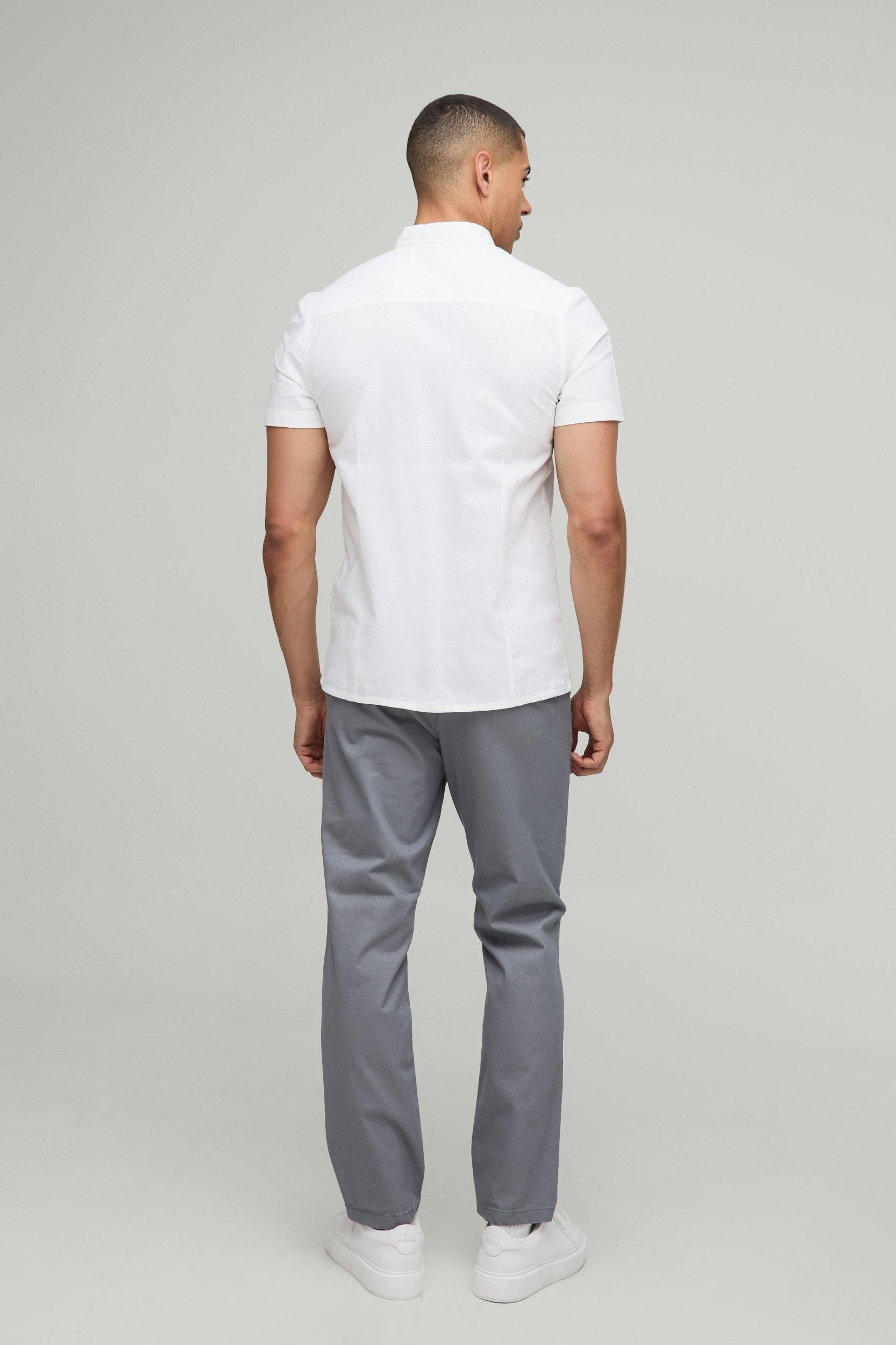 Slim Fit Button Down Collar Oxford Short Sleeve Shirt | boohooMAN USA Product Image