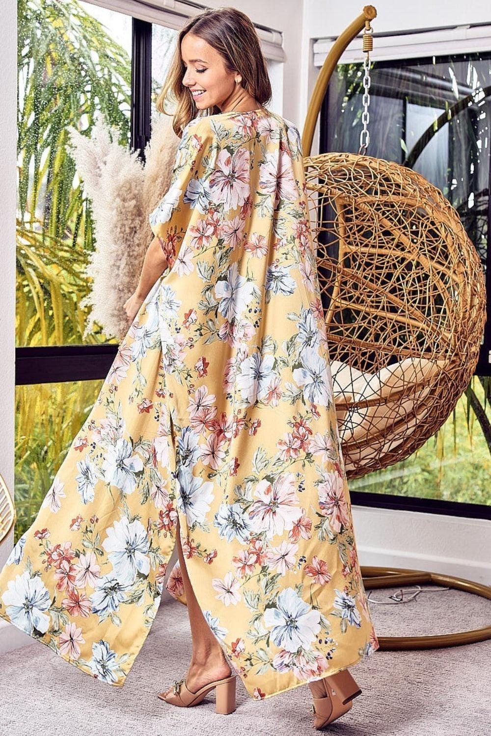 Floral Side Slit Longline Cardigan Product Image