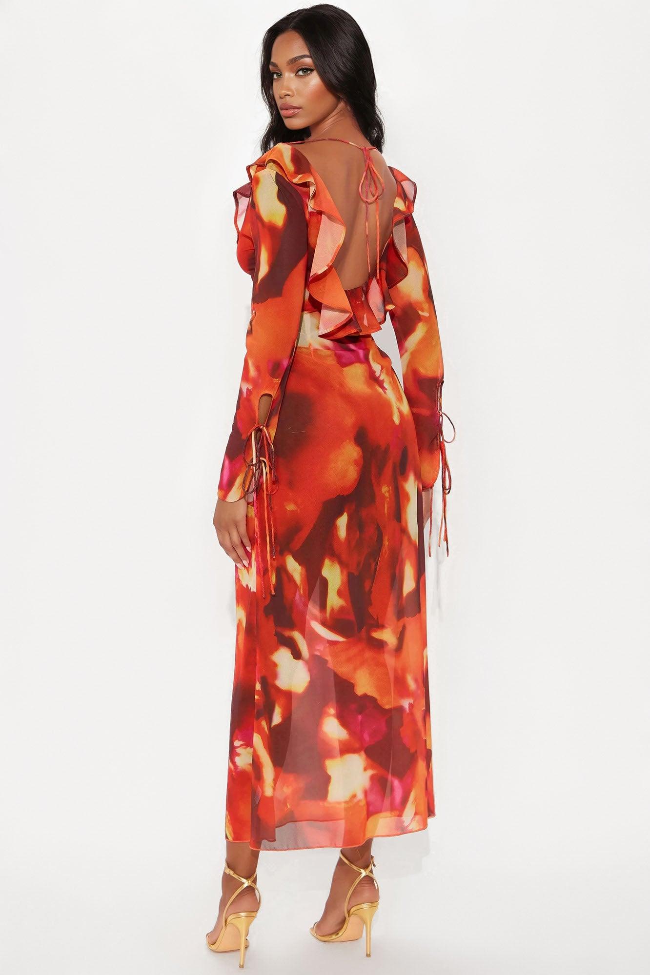Savvy Chiffon Maxi Dress - Orange/combo Female Product Image