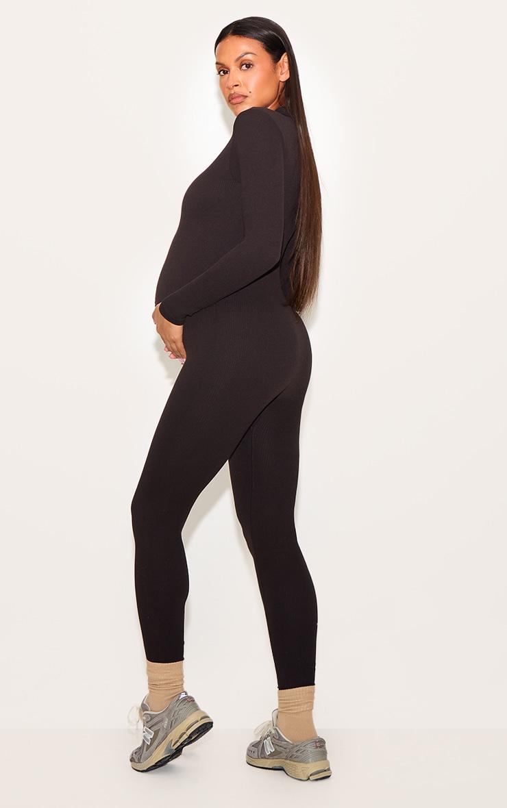 Maternity Chocolate Snatched Ribbed Jumpsuit Product Image