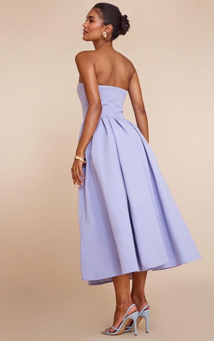 Cornflower Blue Woven Bandeau Ruched Skater Midaxi Dress Product Image