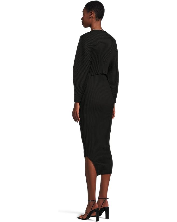 Button-Trim Rib-Knit Mock Neck Dress Product Image