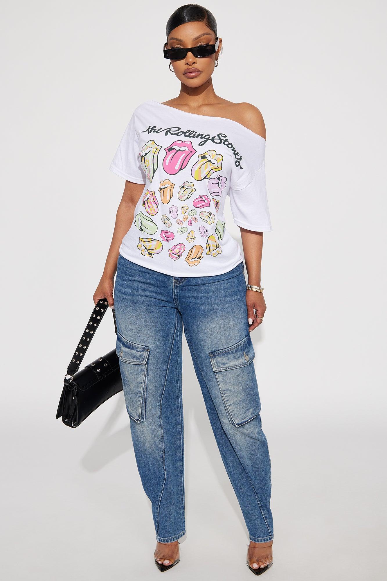 Rolling Stones Iconic Lips Off Shoulder Tee - White Female Product Image