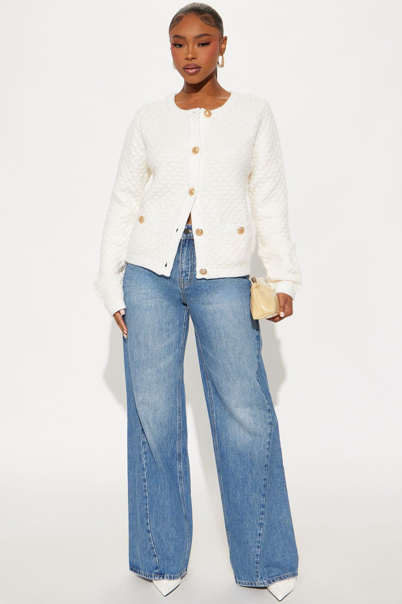 Star Of The Show Bouclé Cardigan - Ivory Female Product Image