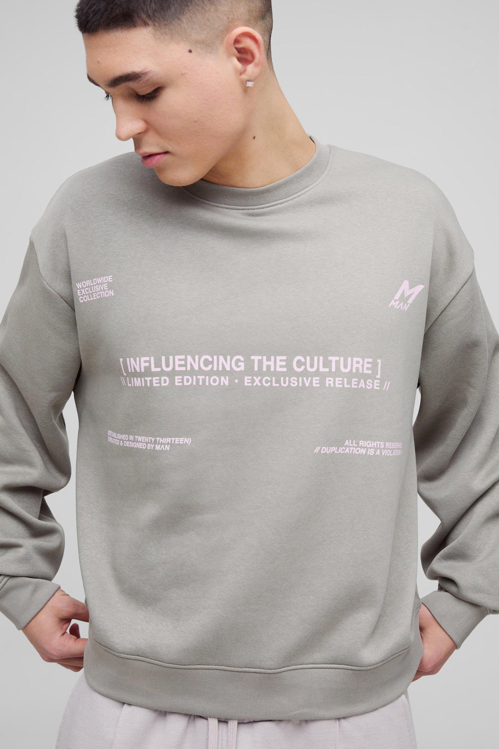 Oversized Boxy Multi Branded Print Sweatshirt | boohooMAN USA Product Image