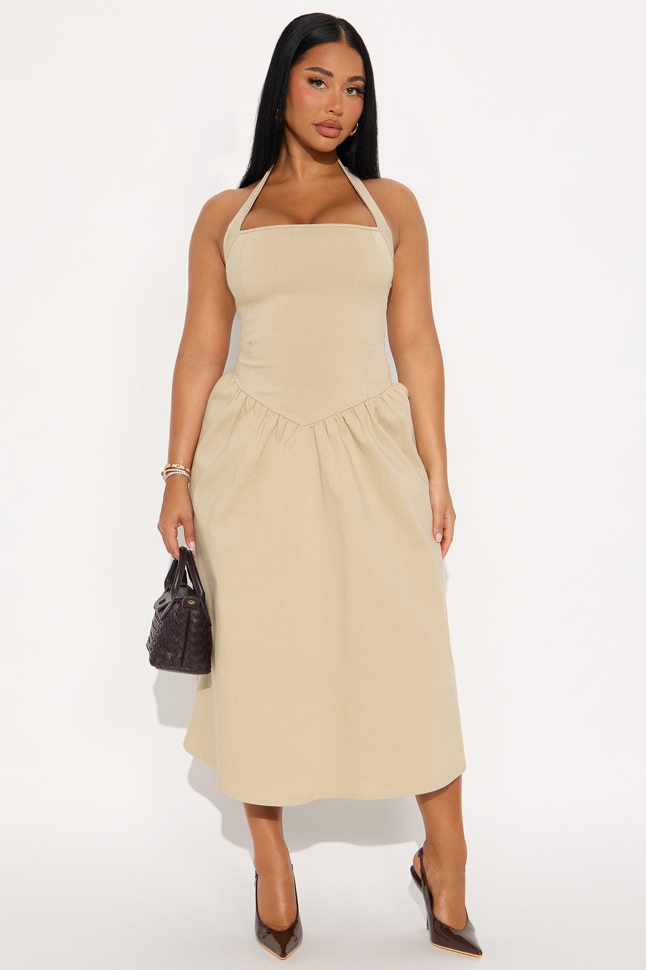 Phoebe Halter Ponte Midi Dress - Taupe Female Product Image