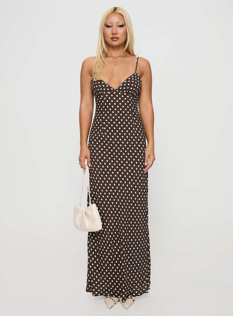 Jorjana Polka Maxi Dress Brown / White Product Image